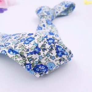 NEW Men's Cotton Floral Neck Tie 2.56'' Printed Skinny Tie - Blue